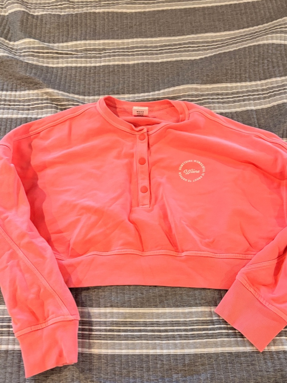 NWOT Offline Women’s Size Large fluorescent orangish Cropped Henley Sweatshirt